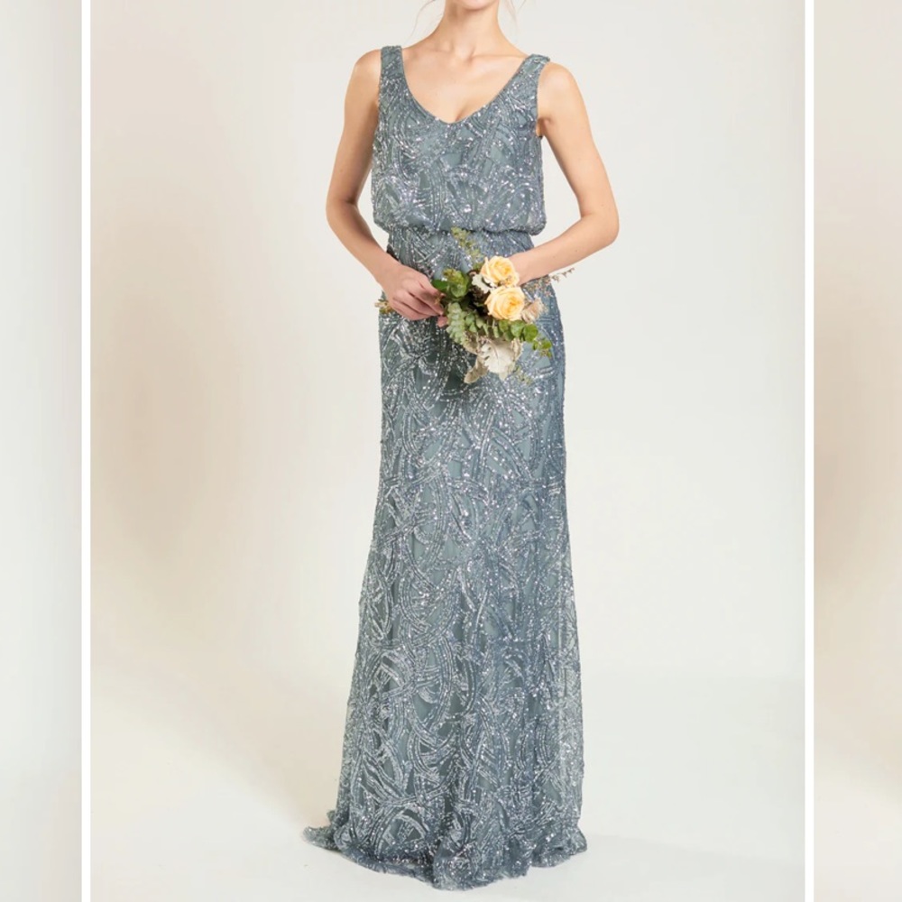 Renz blue sequin long bridesmaid dress
